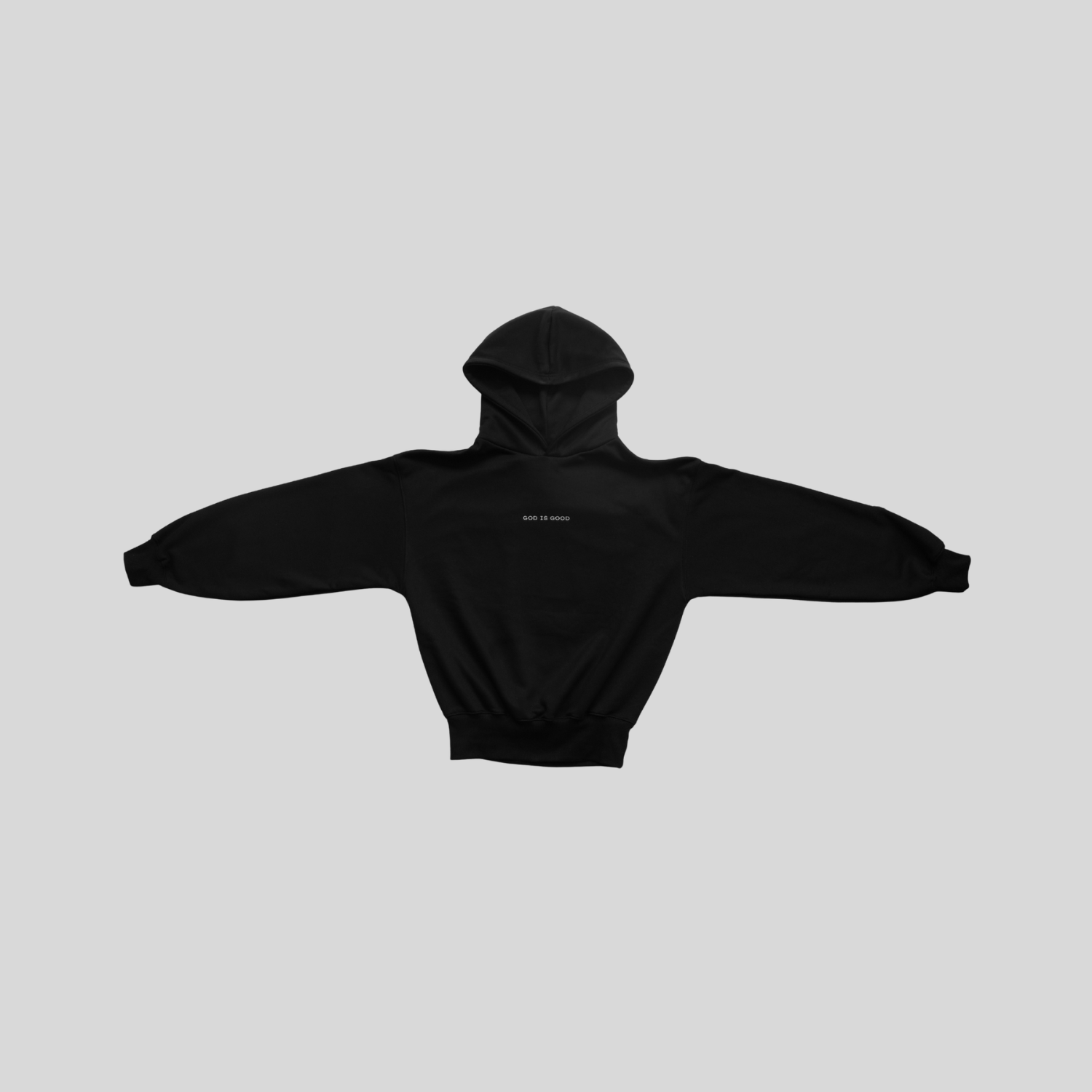 Black hoodie on a light gray background